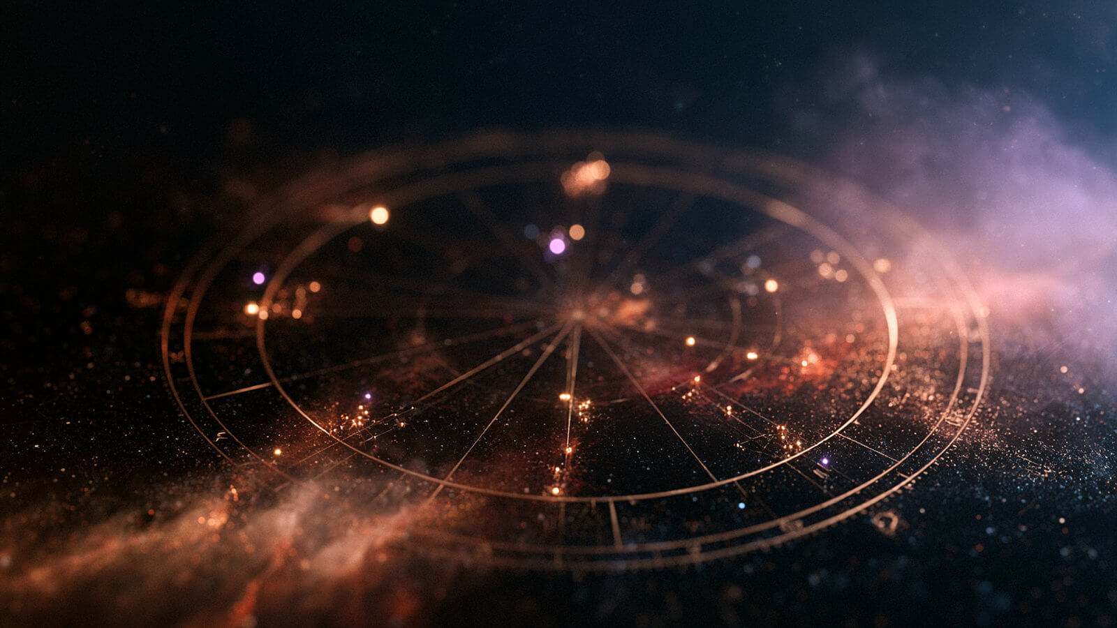 Natal chart wheel with planets and zodiac houses