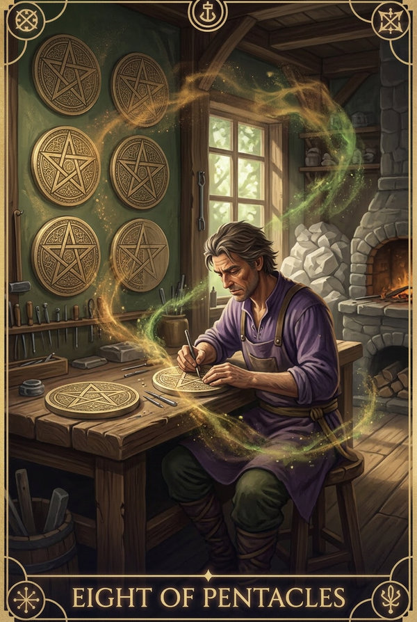 Eight of Pentacles tarot card